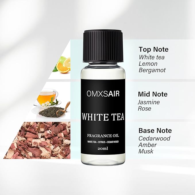 Luxury Hotel Scent White tea Oil Diffuser Refill Kit | Long Lasting Essential Oil for Large Room,HVAC & Car Waterless Fragrance Diffusers| Nanotech Formula| Spa Calming Aromatherapy Oil(20ml/0.7FL oz)