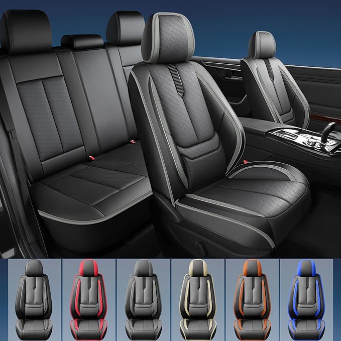 Fit Elantra Car Seat Covers for Hyundai Elantra 2017-2024 2025 2026 -Upgraded Premium Waterproof & Breathable Leather,Airbag Compatible,All-Weather Seat Cushion Protector,Full Set,Black-Grey