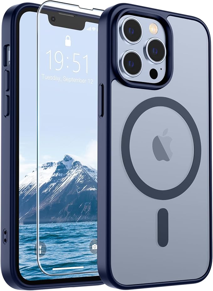 SUPFINE Magnetic for iPhone 13 Pro Max Case (Compatible with MagSafe) (Military Grade Drop Protection) Translucent Matte Shockproof Phone Case,Navy Blue