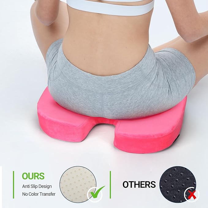 Gel Seat Cushion for Car Office - Memory Foam Pain Relief Chair Pillow Cushions - Tailbone Sciatica Coccyx Butt Lumbar Support Pad for Sitting Driving Traveling, Velvet, Pink
