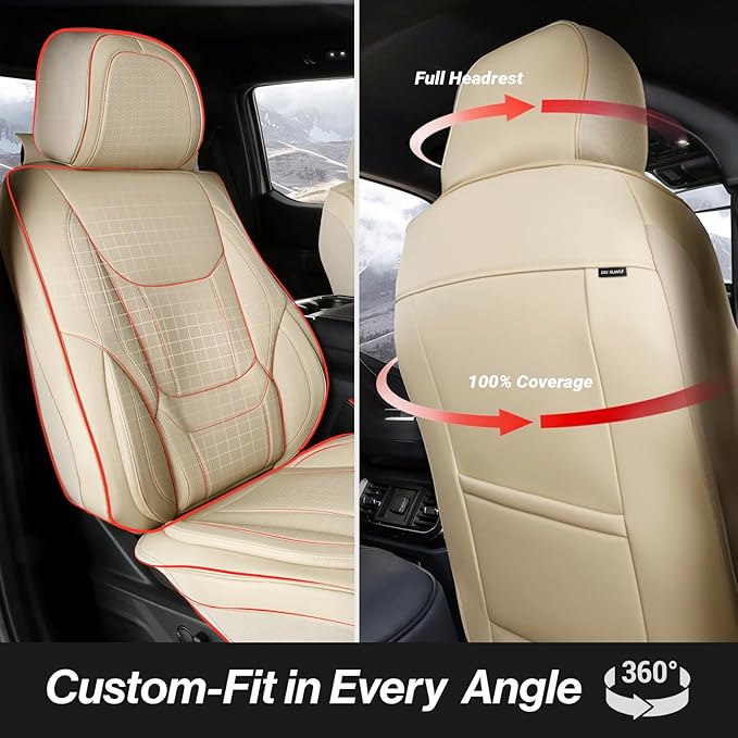 Coverland Custom Fit Car Seat Covers for SUV Compatible with [GV60, FX50, XC60, XC60 Recharge] Premium Water Resistant Leather Non-Slip Interior Protector [Full Set Beige - Size Chart X54]