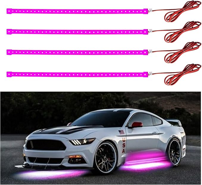 YM E-Bright Led Strip Lights for Cars Boat Motorcycle Golf Cart Interior Exterior Underwater Marine Lighting Waterproof IP68 12inch 36smd 12v,Pink(Pack of 4)