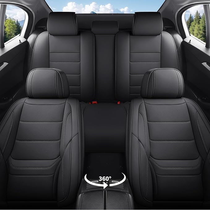 Car Seat Covers Full Set Custom Fit for Ford Escape 2001-2026 - Premium Faux Leather with Lumbar Support, Breathable, Anti-Slip & Full Wrapping Edge (Black,Full Set)