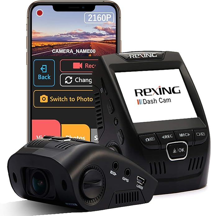REXING V1 - 4K Ultra HD Car Dash Cam 2.4" LCD Screen, Wi-Fi, 170° Wide Angle Dashboard Camera Recorder with G-Sensor, WDR, Loop Recording, Supercapacitor, Mobile App, 256GB Supported