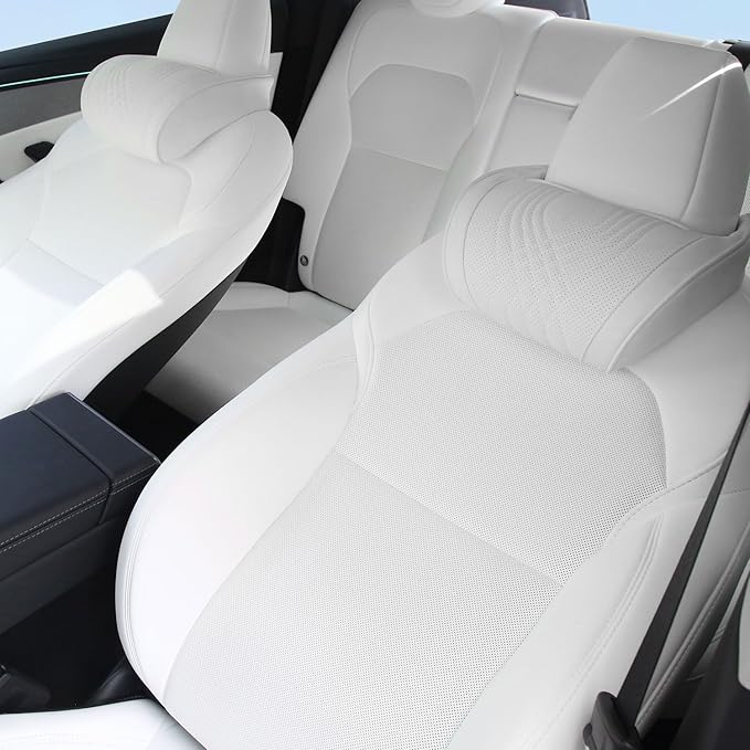 Car Headrest Memory Foam Neck Pillow for Driving with Leather Cover Soft Comfortable Seat Head Pillow Cushion for Most Cars SUV Sedan Home Office, White, 2PC