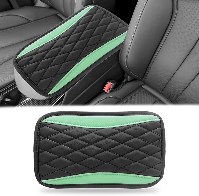 Car Center Console Cover, Universal Leather Waterproof Armrest Seat Box Cover Protector, Comfortable Car Decor Accessories Fit for Most Cars, Vehicles, SUVs-Light green
