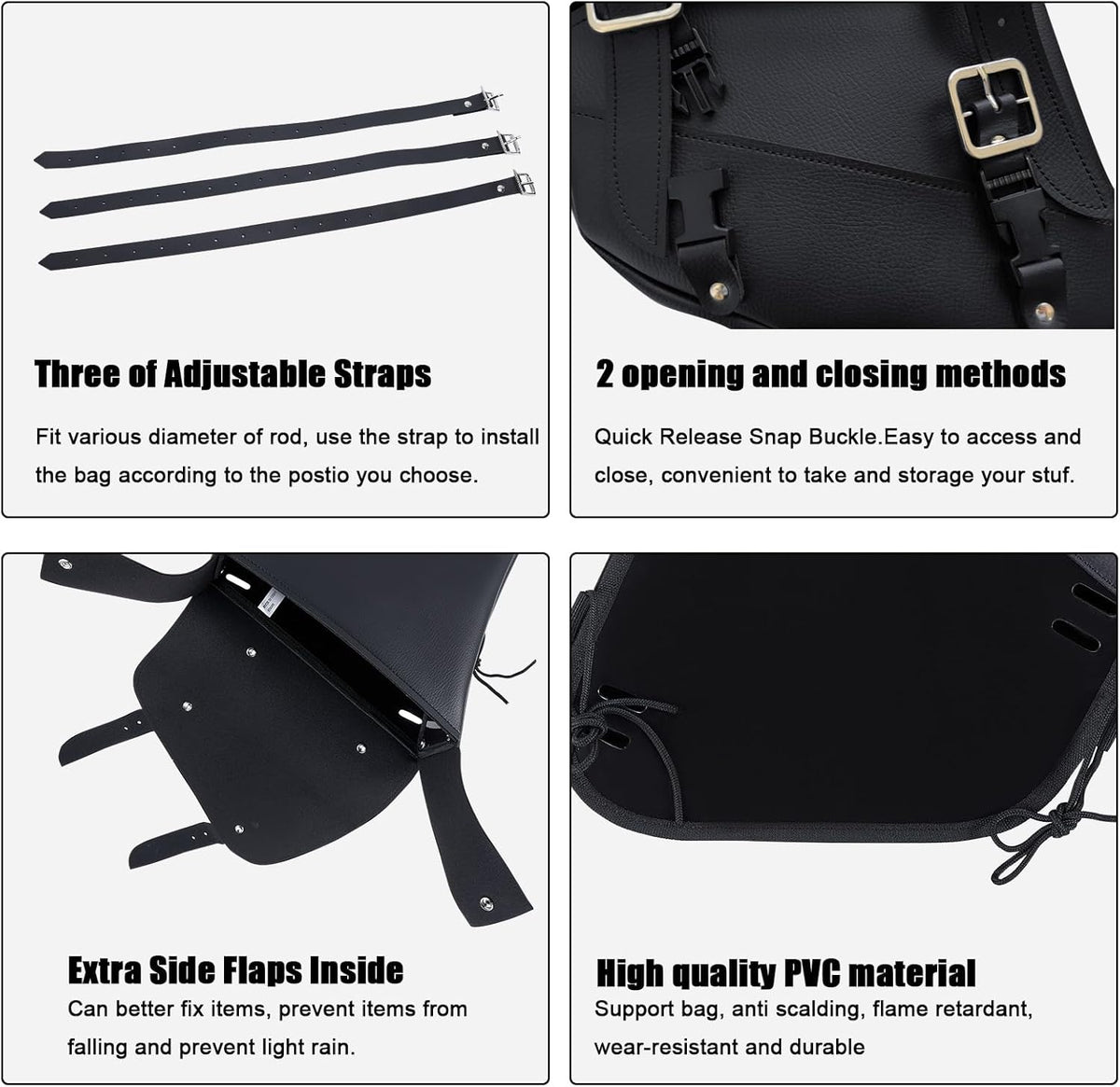 Gargoyle Bells Leather Solo Swing Arm Bag - Motorcycle Saddle Bags For Softails and Choppers - Right Side Bag (Black PVC)