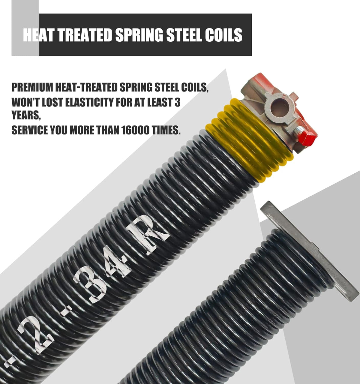 Garage Door Torsion Spring Set, Pair of 2" Electrophoresis Coated Garage Door Spring Replacement with 2 Non-Slip Winding Bars and Bearing, Minimum 16000 Cycles (.250x2x34")
