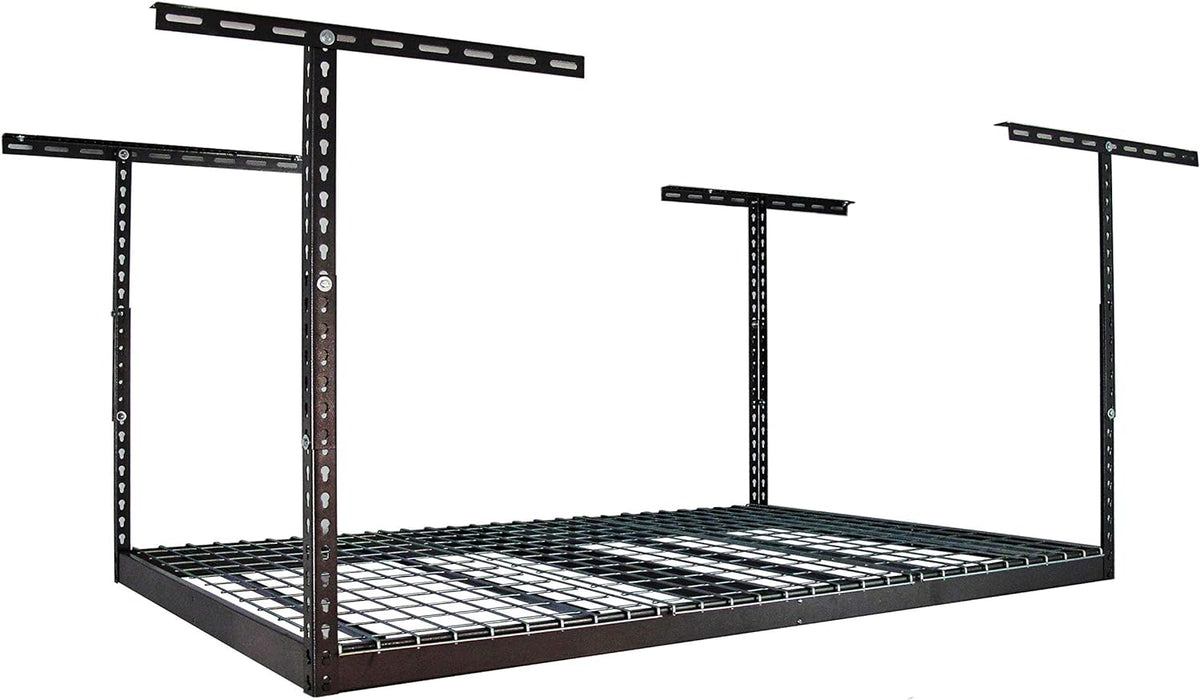 MonsterRax Overhead Garage Storage Racks 4x6, Ceiling Mounted Shelving, Adjustable Hanging Storage Organizer, Heavy Duty Steel, Holds 500 Pounds, Color: Hammertone, Adjusts 18"-33” off Ceiling