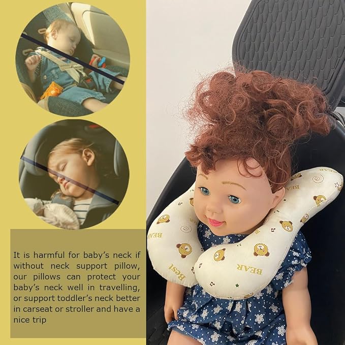 Baby Head Rest Pillow for Stroller Cartoon Neck Chin Support Pillows for Infants Toddler Neck Protection Cushion for Travelling, Music Bear