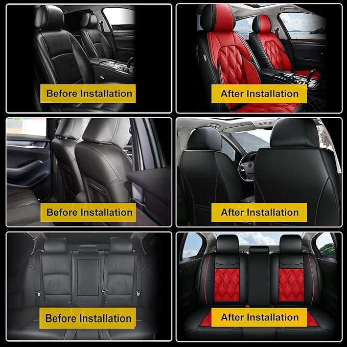 AOMSAZTO Car Seat Covers,Full Set 5 Seats Custom Fit for Jeep Cherokee 2014-2025,Leather Car Seat Cover Seat Cushion Protector,Waterproof Black&Red
