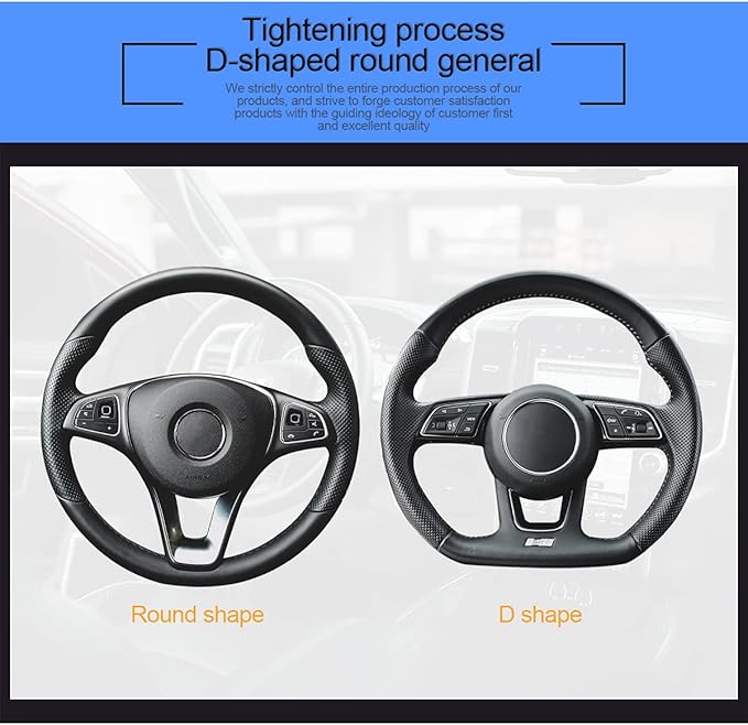 Leather Steering Wheel Cover, Auto Car Stretch Steering Wheel Protector, Universal 15 Inch Anti-Slip Breathable Odorless Steering Wheel Cover for Men Women (Black/Blue)