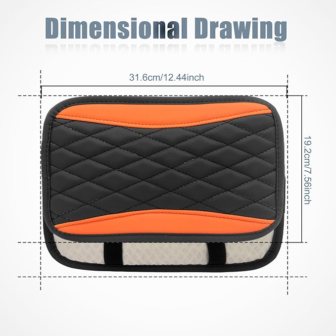 Car Center Console Cover, Universal Leather Waterproof Armrest Seat Box Cover Protector, Comfortable Car Decor Accessories Fit for Most Cars, Vehicles, SUVs-Orange