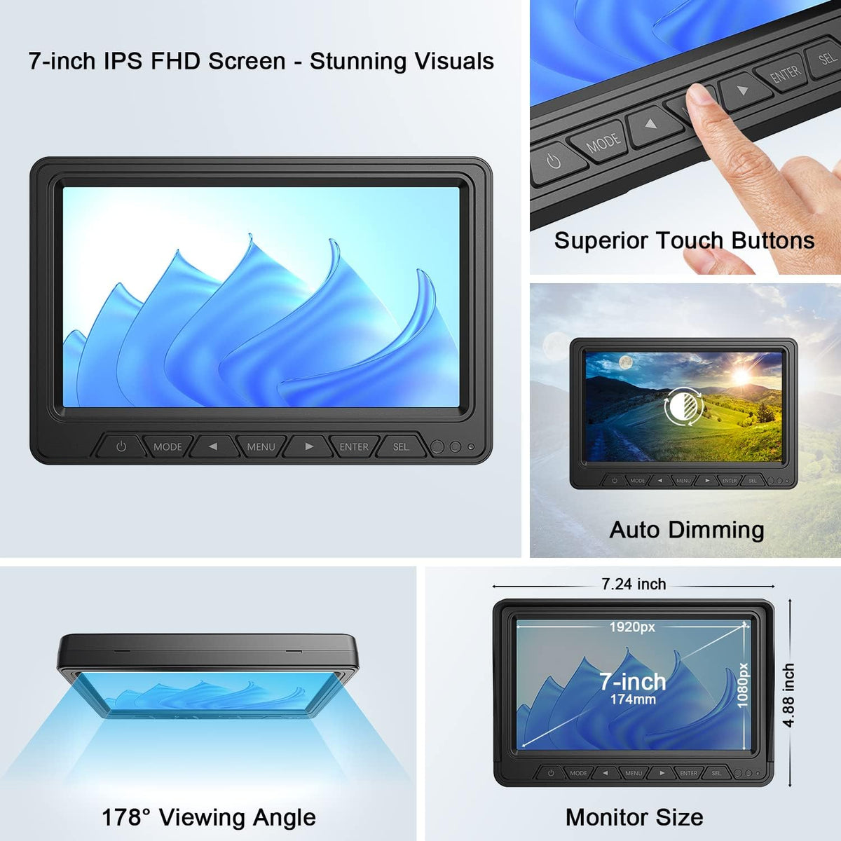 Fookoo HD 1080P 7" Wireless RV Backup Camera System for Furrion Pre-Wired RV Truck Camper, 7" IPS DVR Monitor & Rear View Camera, IR Night Vision IP69 Waterproof DIY Parking Lines - DW7Y5