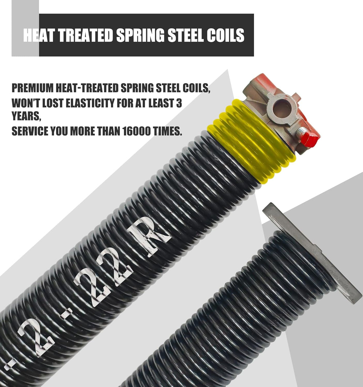 Garage Door Torsion Spring Set, Pair of 2" Electrophoresis Coated Garage Door Springs Replacement with 2 Non-Slip Winding Bars and Bearing, Minimum 16000 Cycles (.207x2x22)