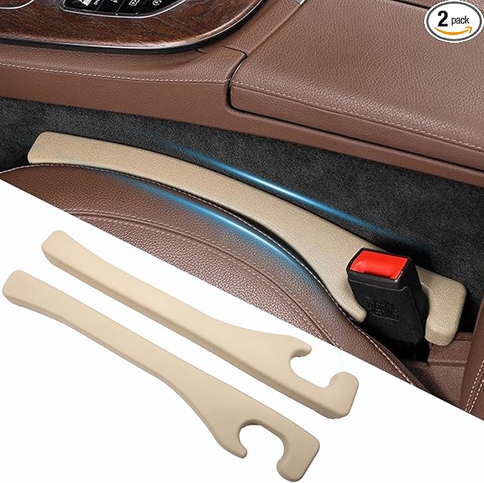 Car Seat Gap Filler Set of 2,Seat Gap Organizer, No Drop Seat Guard,Car Seat Accessories,Drop seat Gap fillers Between Seat and Console Stop Things from Dropping (Beige)