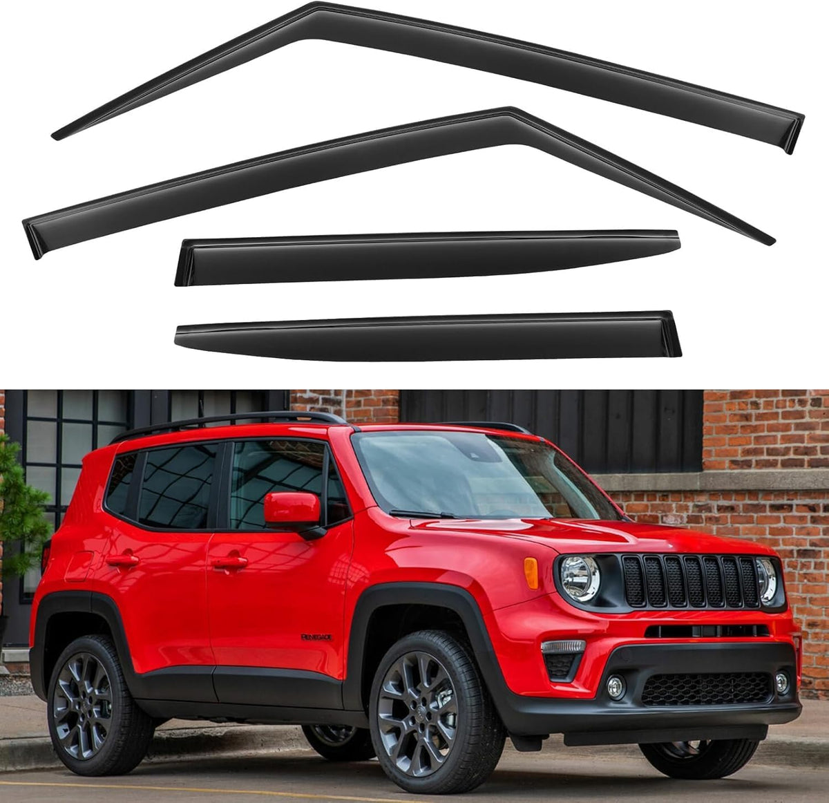 Window Visors Rain Guards Shield for Jeep Renegade 2015-2024, Out-Channel Window Vent Wind Deflectors Visors Shades for 15-24 Renegade