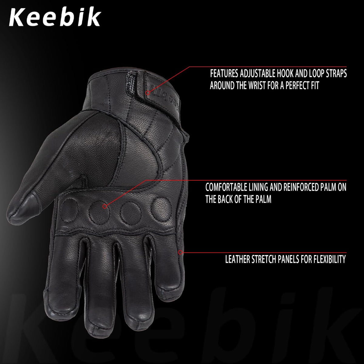 Goatskin Leather Motorcycle Motorbike Powersports Racing Gloves Reflective Skull Touchscreen for Men and Women Model