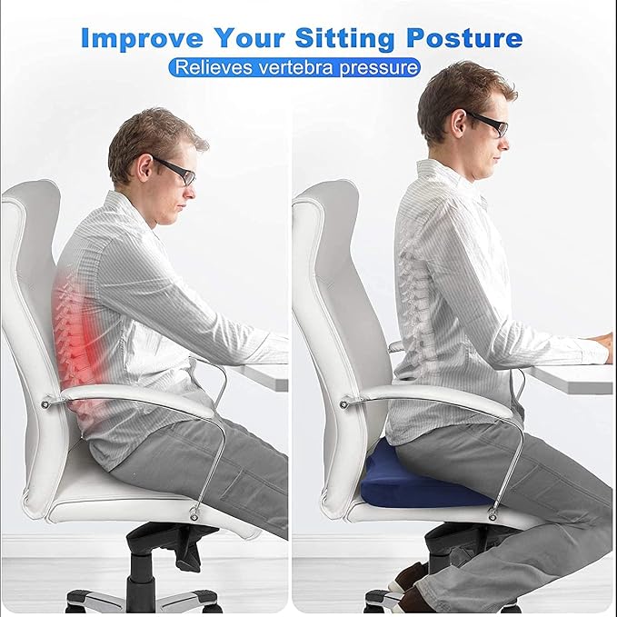 WAOAW Car Seat Cushion, Coccyx Cushion, Tailbone Pain Relief Cushion, Memory Foam Chair Pad for Back, Coccyx, Tailbone Pain Relief
