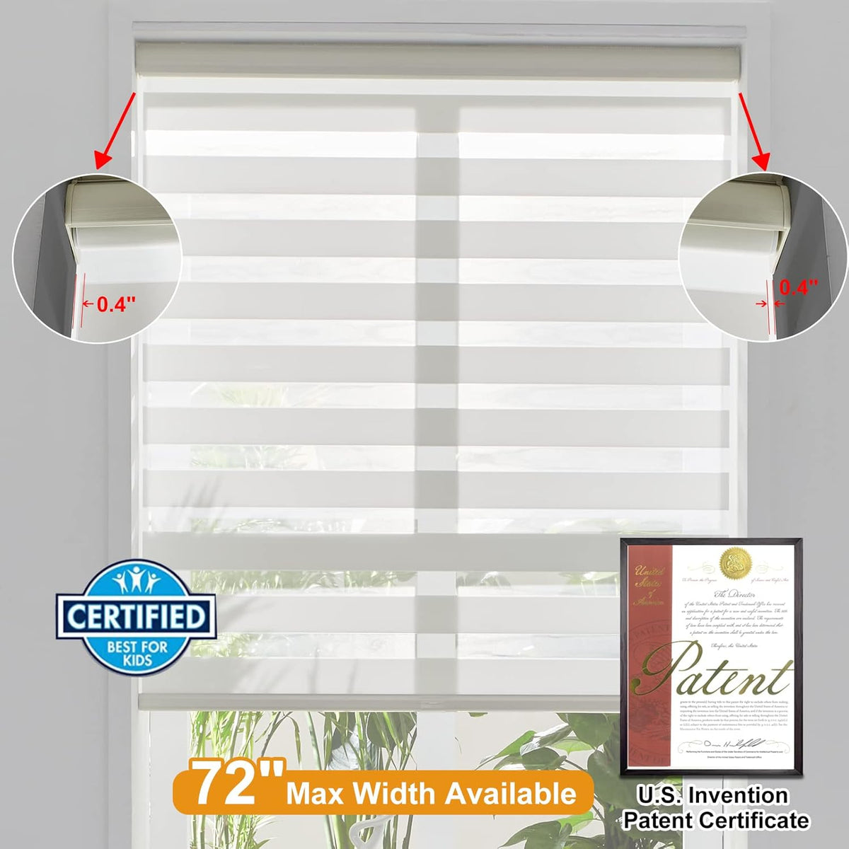 Persilux Cordless Zebra Blinds for Windows (36" W X 72" H, Cream) Free-Stop Windows Shades Dual Layer Light Control for Day and Night, Light Filtering Sheer Shades for Home, Easy to Install
