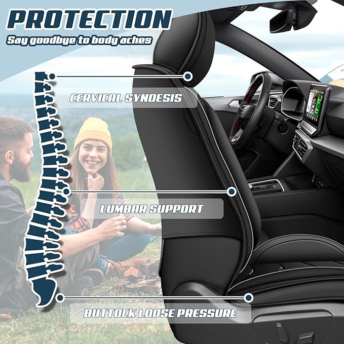 Car Seat Covers for Cadillac CTS 2003-2019, Premium Nappa Leather Car Seat Cover, Stylish Sport Seat Covers， Automobile Seat Cover Sets.(Standard 2 Seats/Pure Black)