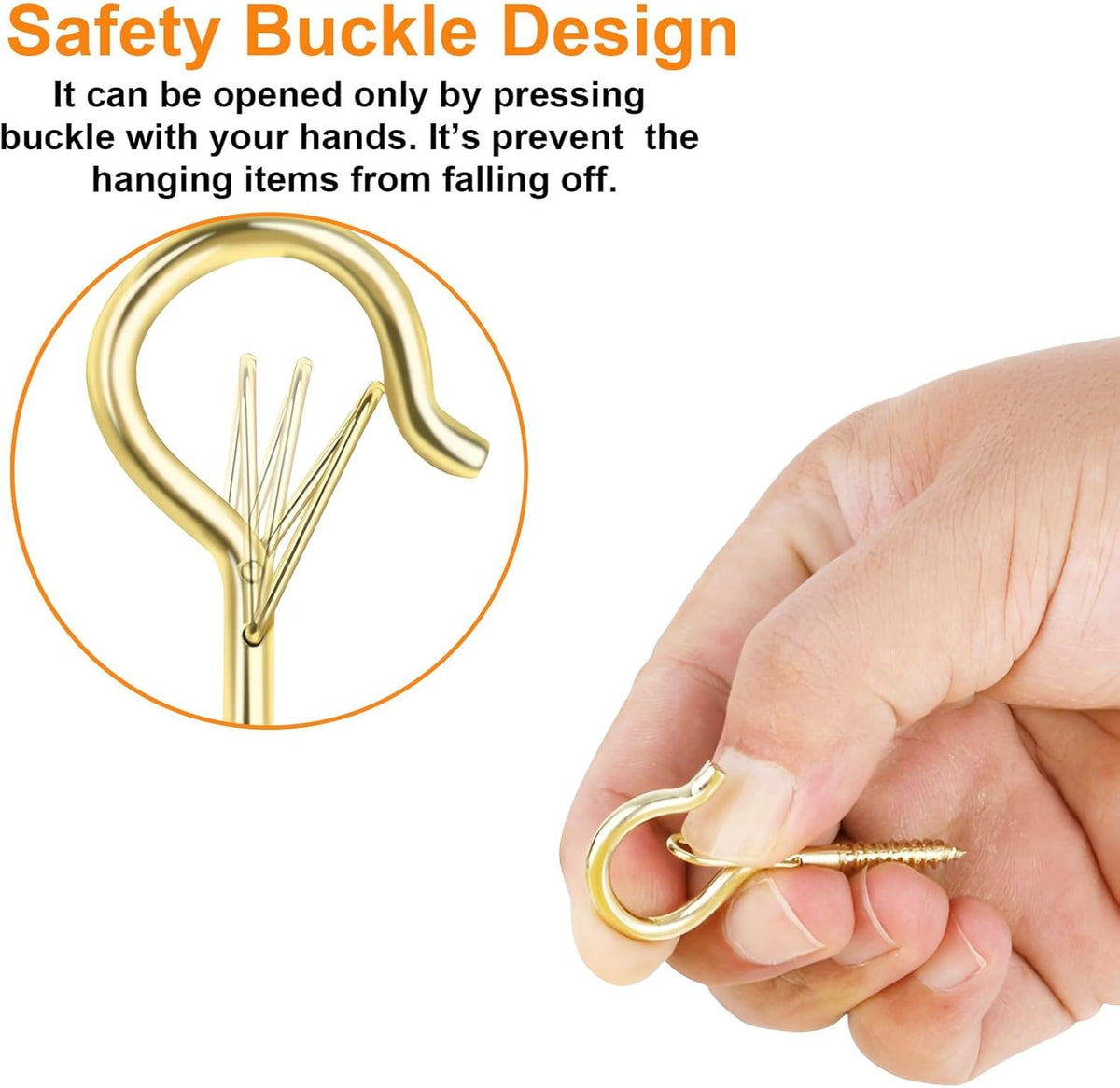 96 PCS Q-Hanger Hooks, Screw Hooks for Outdoor String Lights, Safety Buckle Design Cup Eye Hook for Hanging Christmas Lights, Plants, Mounted on Wall Ceiling, Include 1 Wing Nut Driver, Gold