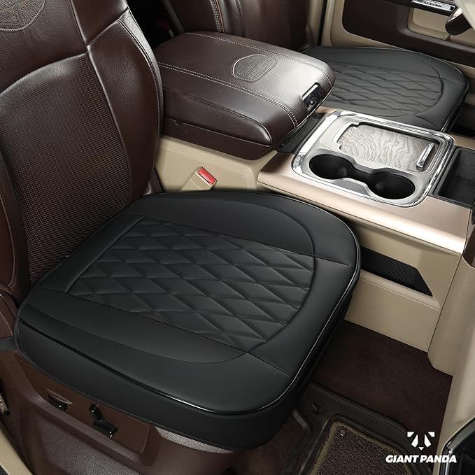 GIANT PANDA Bottom Seat Cover for Trucks&SUV, Front PU Leather Driver Seat Protector Fit for Chevy,Ram,Toyota,GMC,Ford F150 F-Series (Black-2PCS)