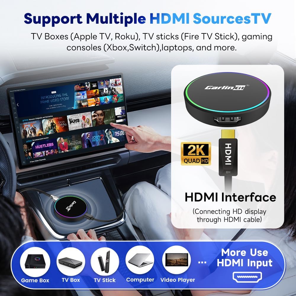 Carlinkit HD2CP Pro HDMI Wireless CarPlay Adapter- Wired CarPlay to Wireless Car Play & Android Auto Dongle, 3 in 1 Stream TV Stick/Phone/Games to Screen HDMI Converter, iOS 10+ & Android 11+