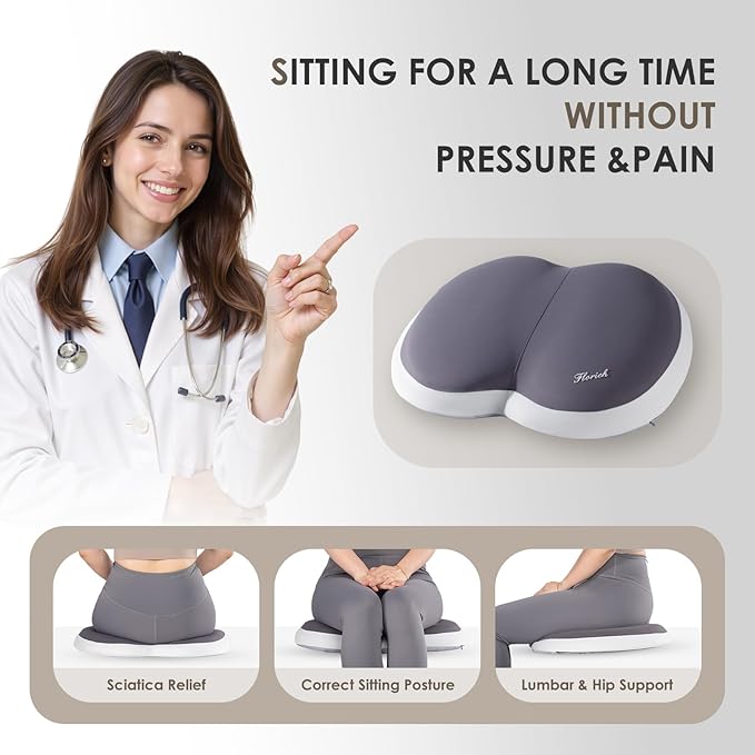 FLORICH Car Seat Cushion and Back Support for Car Ultrathick Memory Foam Office Chair Cushions with Lumbar Support Pillow for Sciatica & Back & Tailbone Pain Relief (Beige Grey)