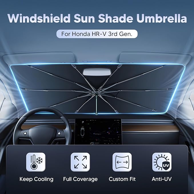 Autorder Windshield Sun Shade Umbrella for 2023-2026 Honda HR-V HRV Accessories,Upgraded Ice Crystal Material,Easy Setup Umbrella Sunshade for Car Windshield,100% Sun Blocking