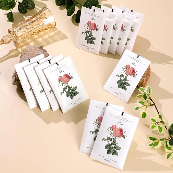 MYARO 12 Pcs Rose Scented Sachets Long Lasting Room Air Freshener Odor Deodorizer Eliminating for Home Drawer Closet Clothes Storage
