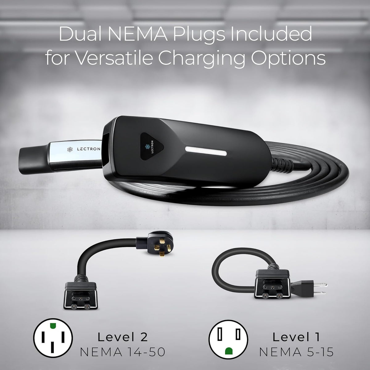 Lectron Level 1/2 (12A & 40A) Tesla NACS EV Charger - Dual-Level Electric Vehicle Charging Station with NEMA 14-50/5-15 Plug - Portable Electric Car Charger for All NACS Electric Vehicles