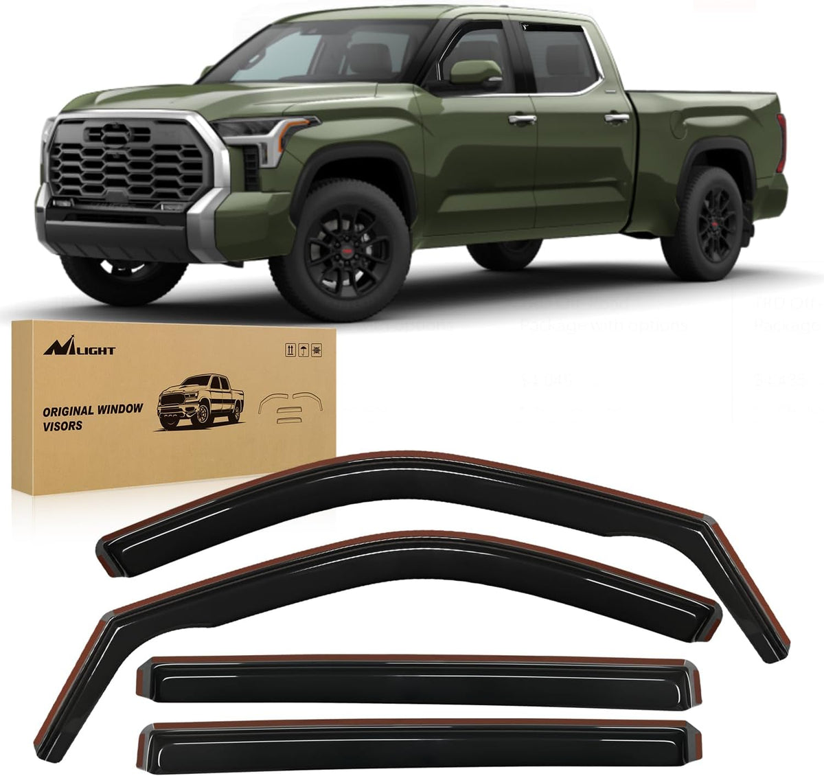 Nilight in Channel Window Deflectors for Toyota Tundra 2022 2023 2024 2025 Crew Max Vent Window Visors, Rain Guards-4PCS