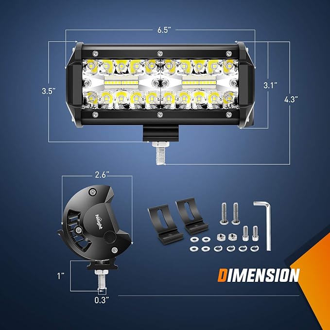 Nilight LED Pods 4PCS 6.5 Inch 120W Light Bar Triple Rows Spot Flood Combo Driving Light Waterproof Led Work Light Off-road Truck Car ATV SUV Cabin Boat, 2 Years Warranty