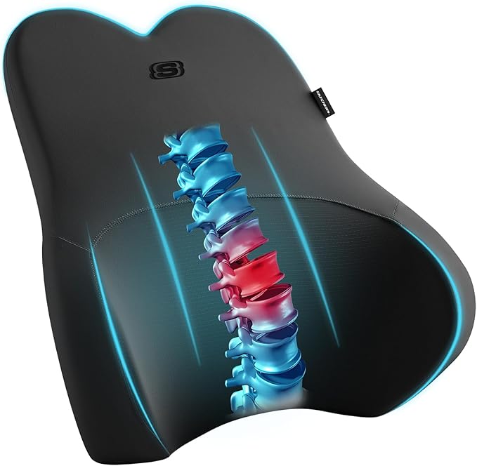 Skechers Air-Cooled & Memory Foam Lumbar Pillow,Lumbar Support Pillow for Office,Chair Lower Back Pain Relief Lumbar Pillow,Ergonomic Design Back Support Pillow for Office Chair,Car,Home,Travel,Black