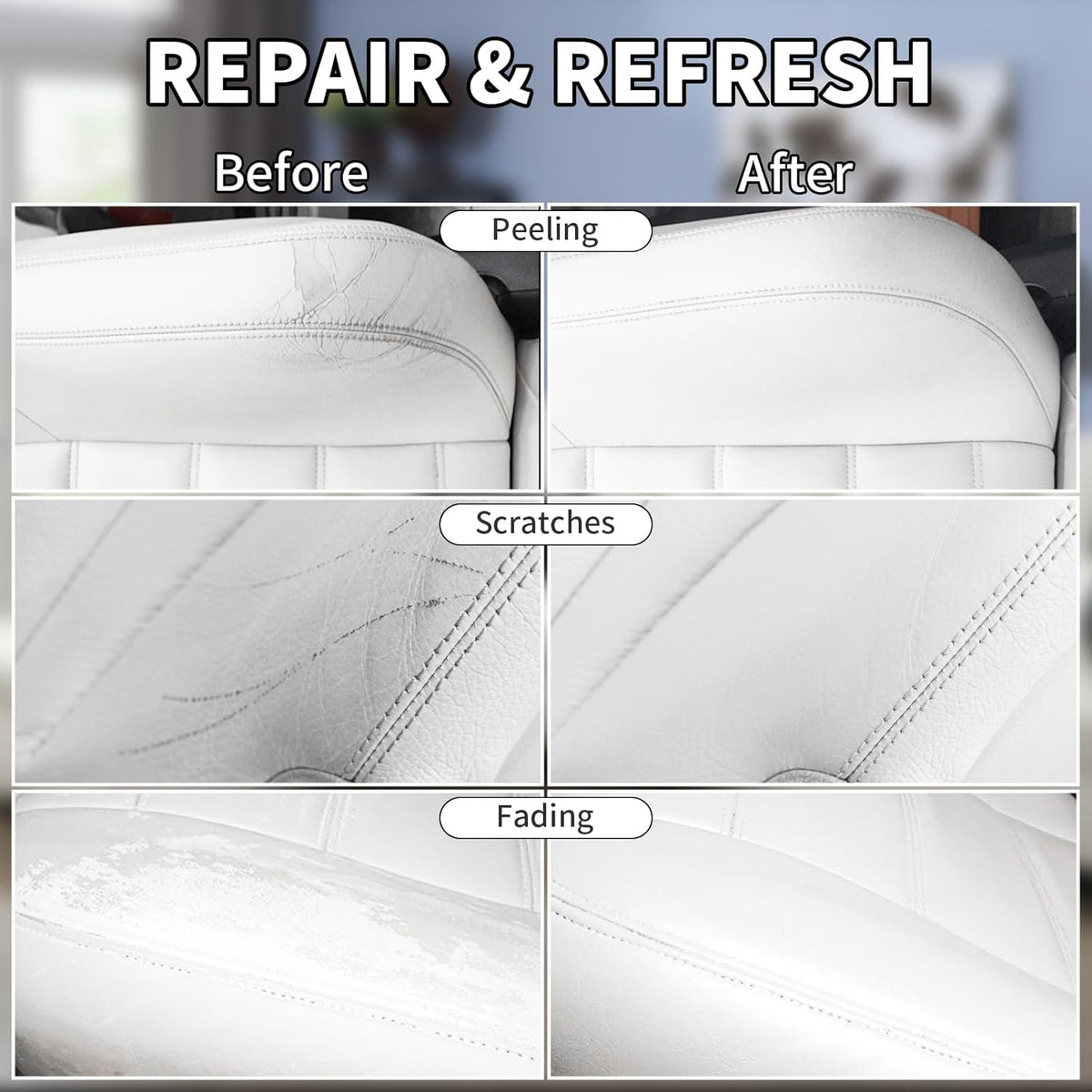 White Leather Recoloring Balm,Leather Couch Scratch/Stain Remover,Leather Repair kit for Vinyl Furniture and Car Interior,Leather Dye Paint for Scratched and Faded Leather Couches