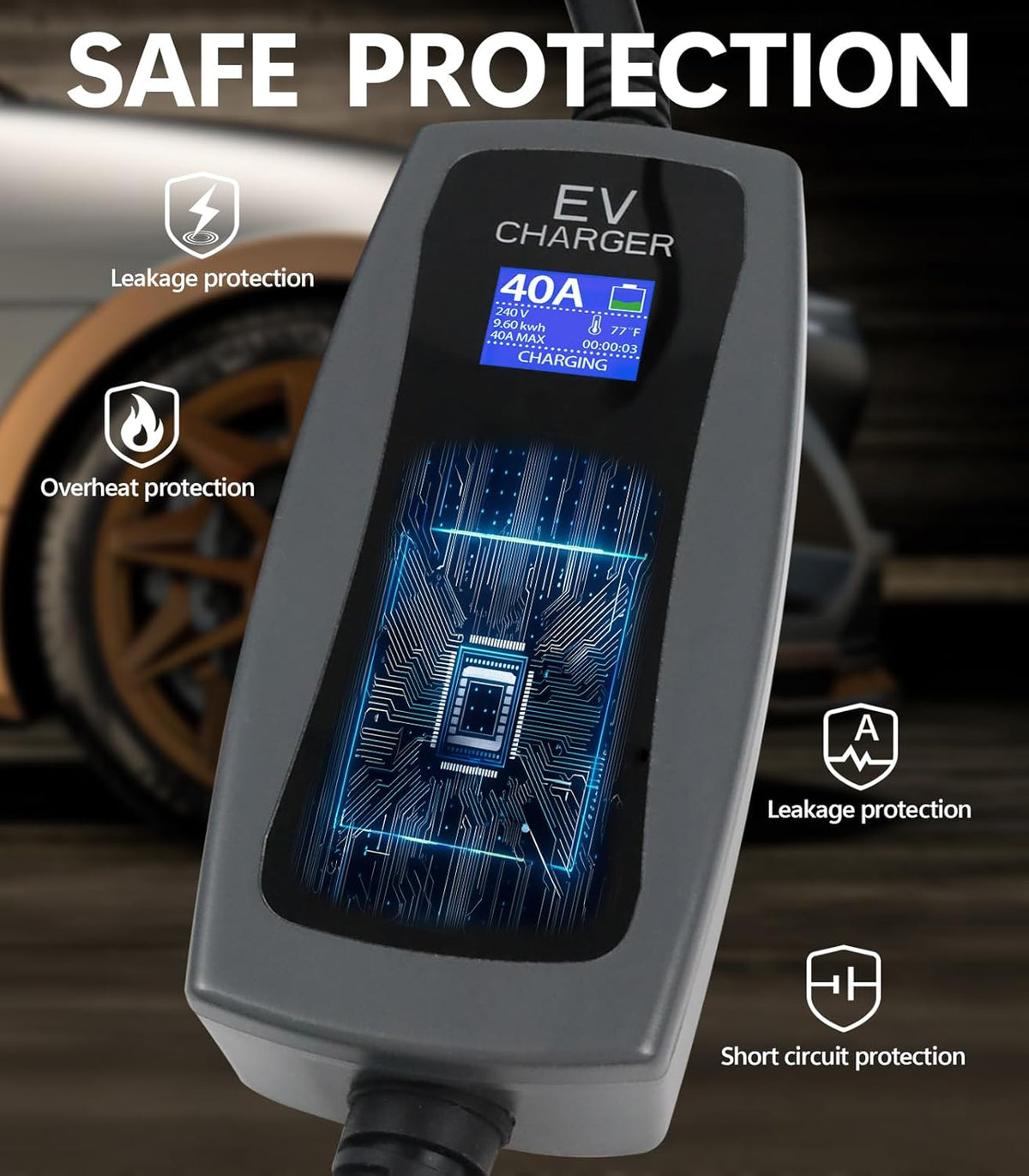 Level 2 Portable EV Charger, 16-40 Amp, 240V, 25ft Cable, Faster Charging Station, Compatible with All EV Cars, NEMA 14-50P