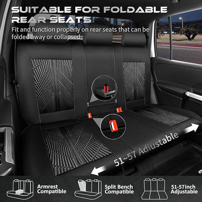 CAR PASS 3D Neoprene Back Seat Cover, Waterproof Rear Seat Covers Universal Fit for Cars Sedans Trucks Vans and SUVs, Black