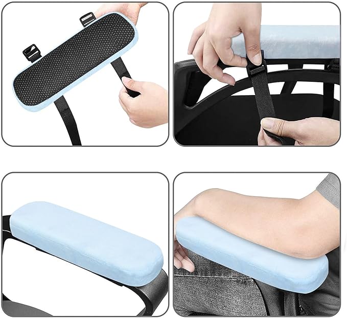 MOSISO Chair Armrest Pads (2 Pack), Memory Foam Home/Office Chair Arm Rest Covers Comfy Computer Gaming Elbow Cushion Removable Washable Elbow Support Forearm Pressure Relief, Air Blue