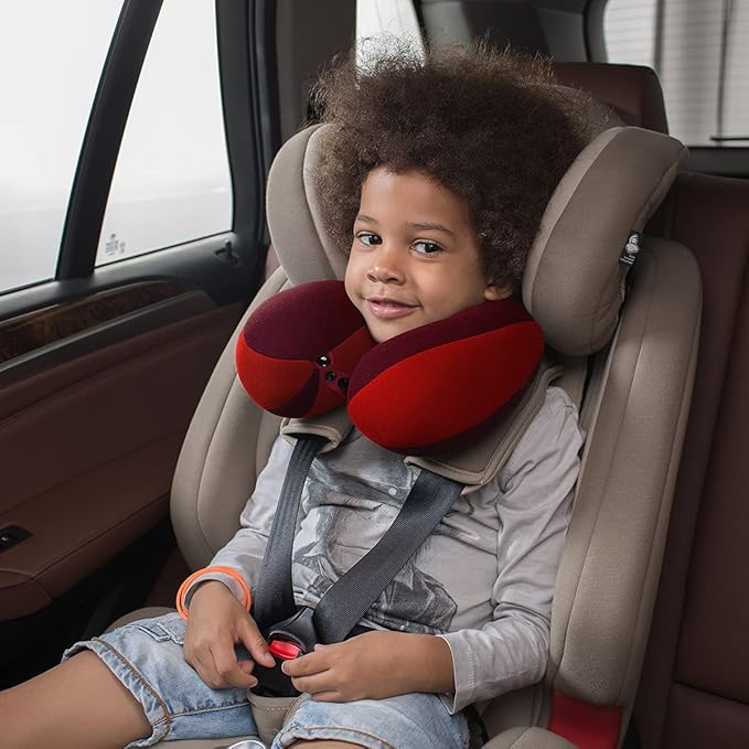 INFANZIA Kids Chin Supporting Travel Neck Pillow, Helps Support Head and Neck, Comfortably Designed for Head, Neck, and Chin Support - Gifts for Toddler/Child/Kids, Red