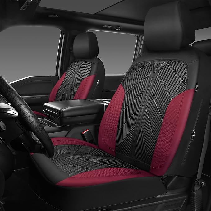 CAR PASS Waterproof Black Red Car seat Covers Front Seat Covers Neoprene Wetsuit,All-Weather Non-Slip Durable,Universal Fit for SUV Sedan Truck Automotive,Armrest Airbag Compatible,Emboss Black Red