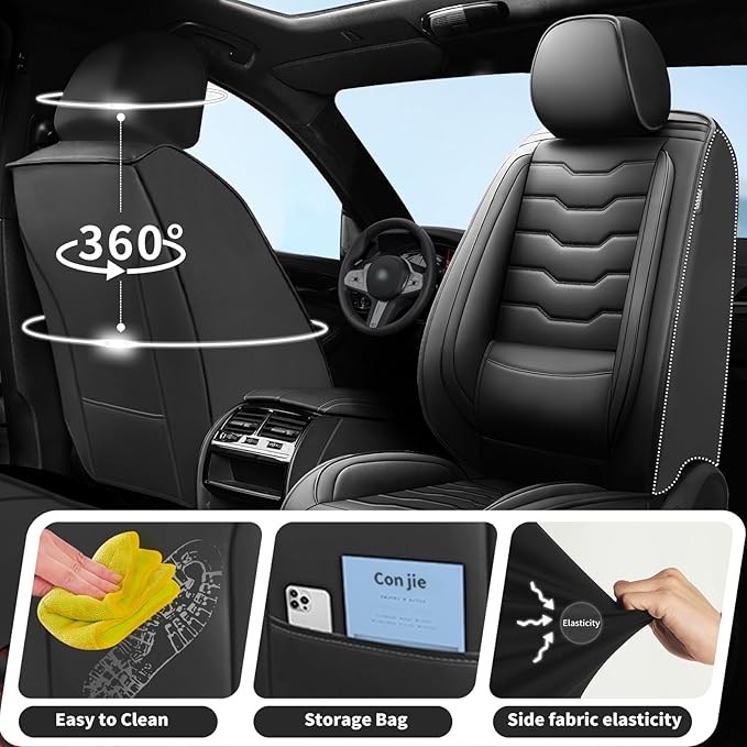 Fit Rogue Car Seat Covers Compatible with Nissan Rogue 2011-2025 2026 - Full Set Premium Leather， Waterproof Breathable， All-Weather Seat Cushion Protecto&Airbag Compatible（Full Set,Black