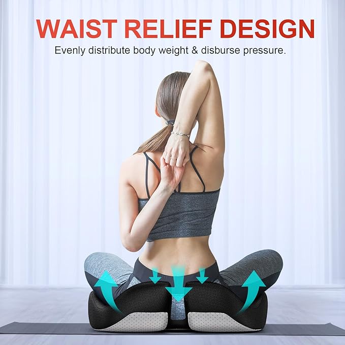 Benazcap Medium Large Memory Seat Cushion for Office Chair Ergonomic Cushions Pad Pillow for Pressure Relief Sciatica & Pain Relief Memory Foam for Long Sitting for Gaming Chair and Car Seat Black