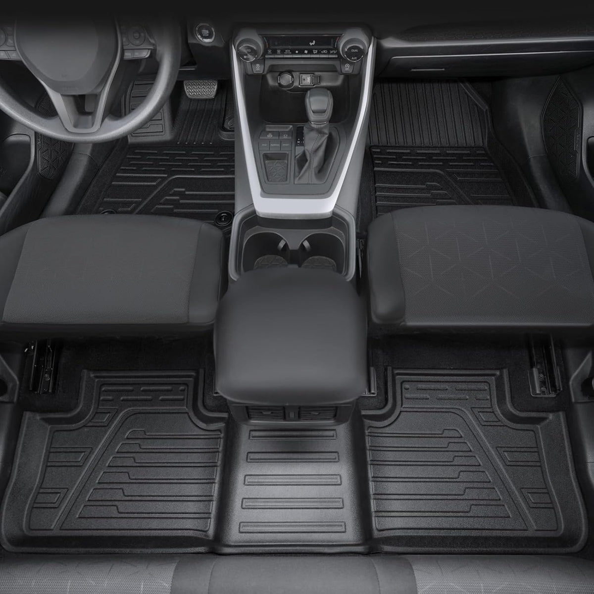 Floor Mats Set Cargo Liner with Backrest Cover for 2019-2025 Toyota RAV4(Include Hybrid), All Weather TPE Full Mat Set for RAV4 Accessories