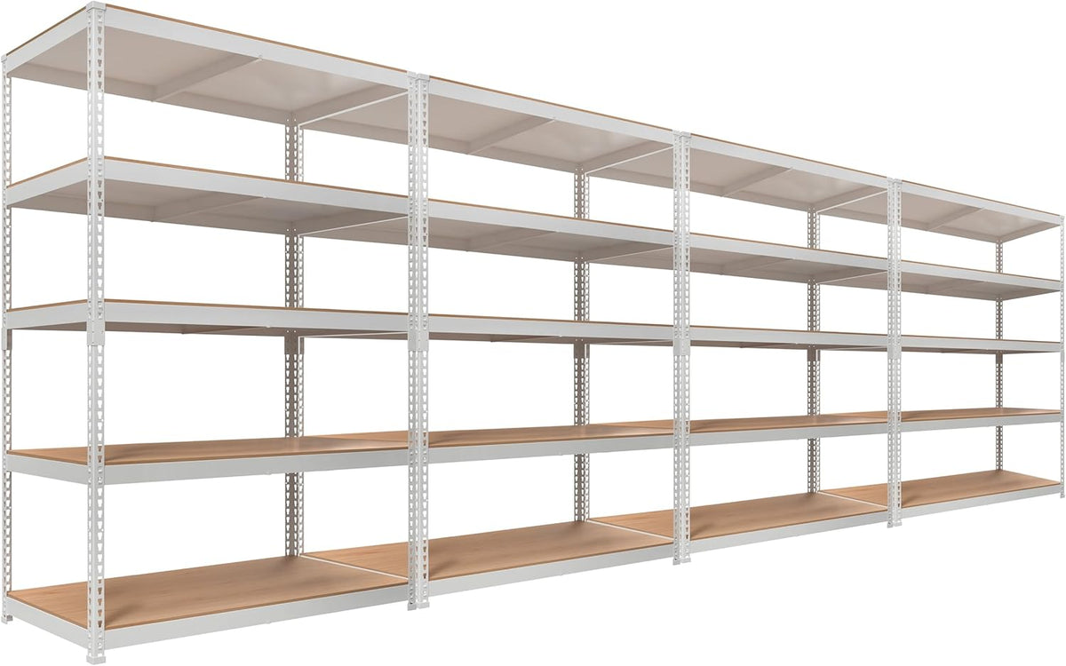 HOMEDANT White 5 Tier Laminated Boltless Heavy Duty Garage Storage Adjustable Wide Size Metal Shelving Unit Utility Rack Shelves Organization Shelf Shed Warehouse 47.7" W x 24.1" D x 71.3" H 4Pack
