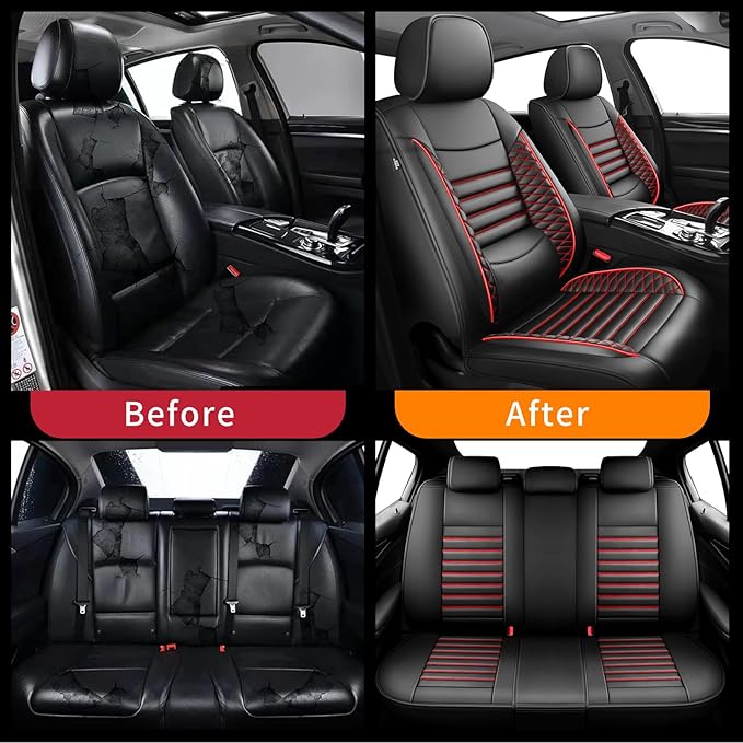 Fit Outback Car Seat Covers for Subaru Outback 2010-2024 2025 2026 - Upgraded Premium Waterproof & Breathable Leather,Airbag Compatible, All-Weather Seat Cushion Protector(Full Set, Black+Red)