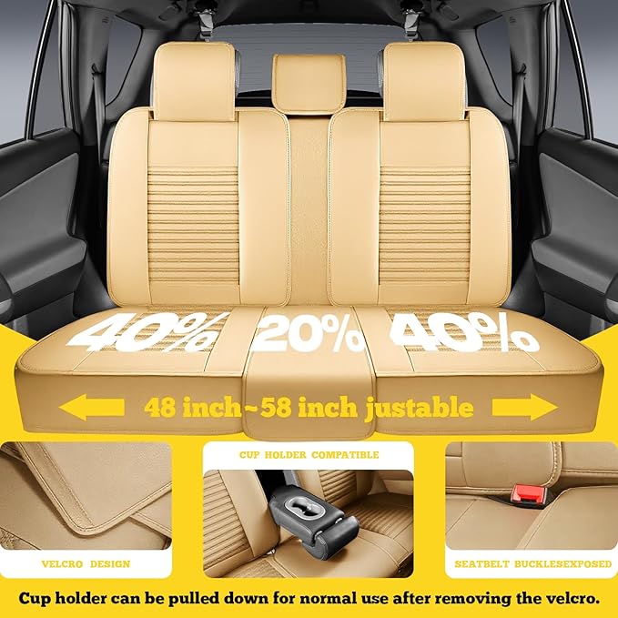 LINGVIDO Full Set Car Seat Covers, Faux Nappa Leather, Airbag Compatible and Waterproof Protectors for Sedans SUVs, Breathable Interior for Active Families, Pets, and Commuters (5 Seats, Beige)