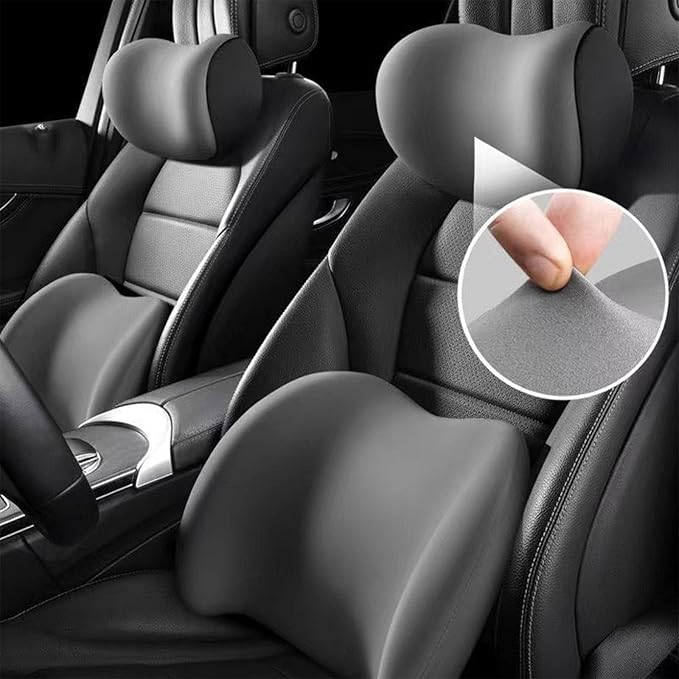 Ergonomic Car Seat Headrest & Lumbar Cushion, Ergonomic Car Seat Headrest Neck Rest Cushion Lumbar Support Pillow (Gray)
