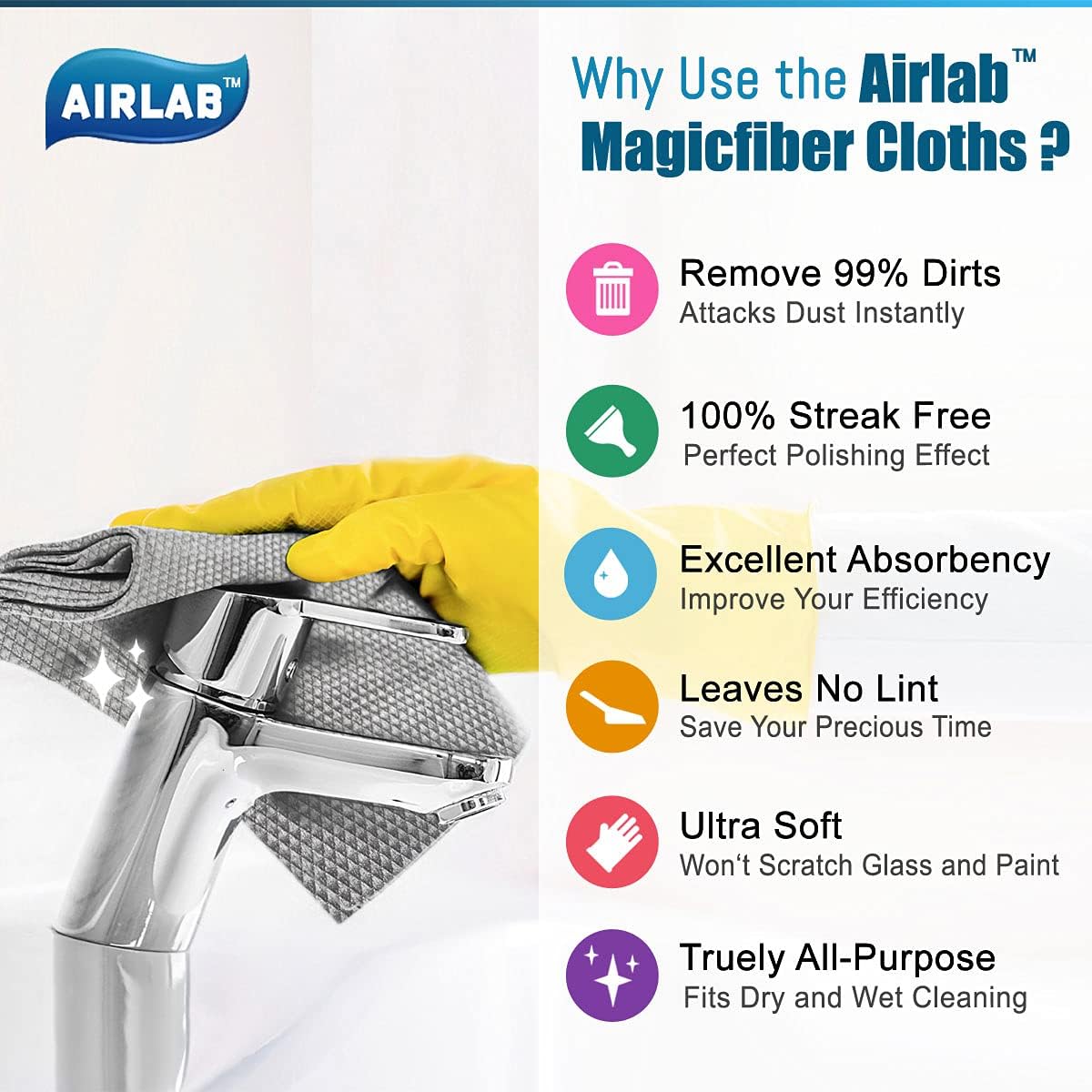 Streak Free Miracle Cleaning Cloths Easy Clean Nanoscale, Pack of 8, 12'' x 16'', Microfiber Polishing Windows Glass Lint Free Rags Stainless Steel Car Kitchen Reusable