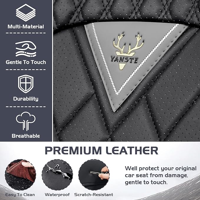 Truck Seat Covers for Chevy Silverado 3500 2007-2026, Waterproof Premium Leather Full Coverage Car Seat Cover, Muscle Sport Style Auto Interior Seat Cover Sets (Front Set/Gray Black)